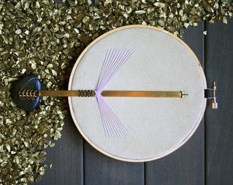 Pheasant Wall Wear - modern minimal geometric wall decor hanging recycled suede 3D brass thread embroidery unique mixed media hoop frame