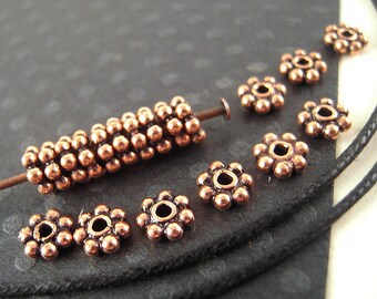 FLASH Sale, 100 Daisy Copper Spacer Beads, 5mm, Antiqued Copper, Metal Spacer, Tiny Copper, Copper Heishi, Copper Rondelle F049
