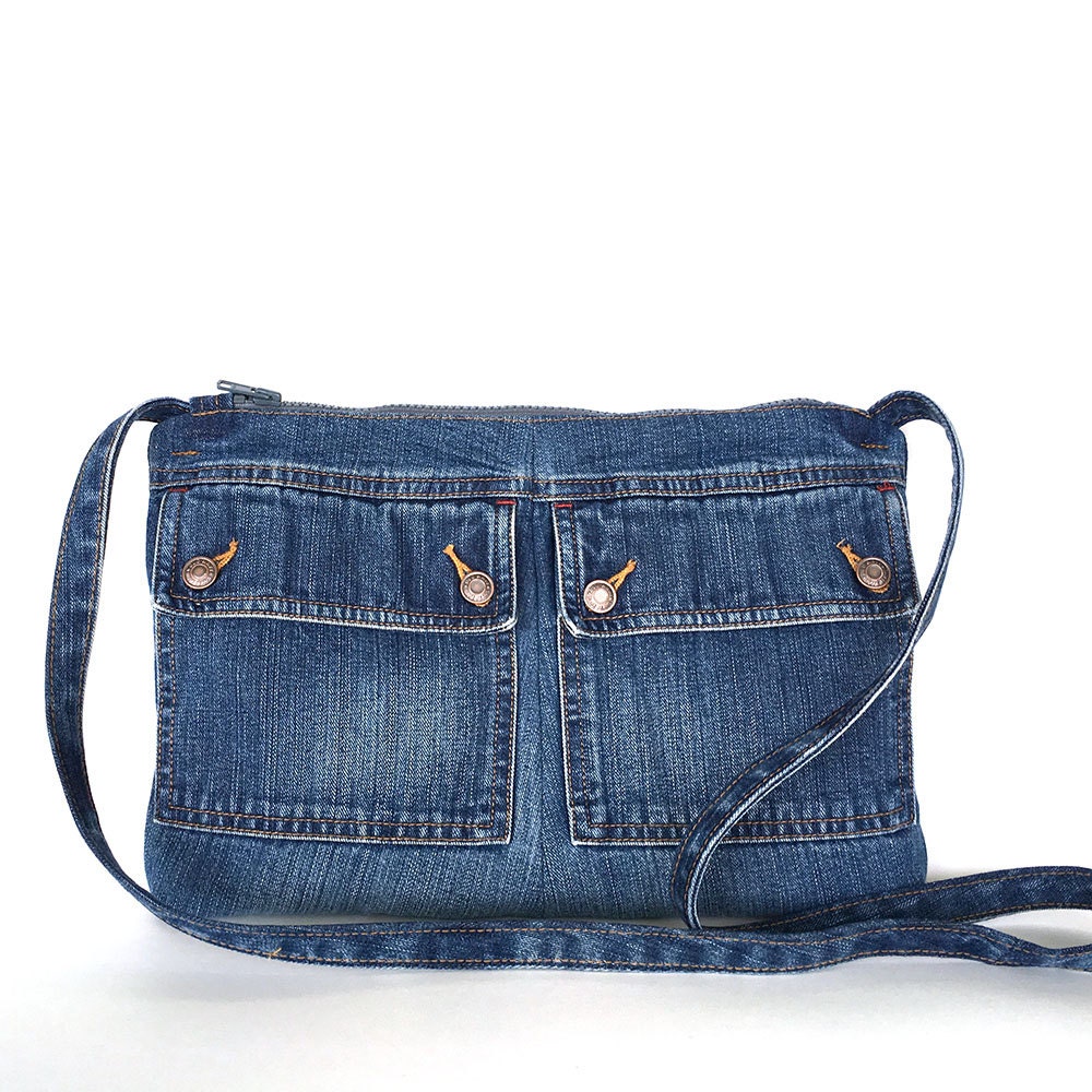 Recycled crossbody bag small blue jean side bag girls