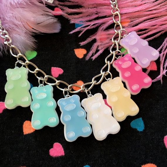 Rainbow Gummy Bear Laser Cut Charm Necklace