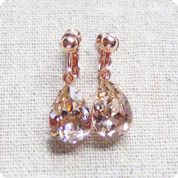 Swarovski Crystal Blush Pink Teardrop Simple by HeatherlyDesigns