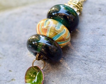 Lampwork Glass Beaded Lariat Necklace Interchangable Boro Borosilicate Handmade - Welcome to the Jungle