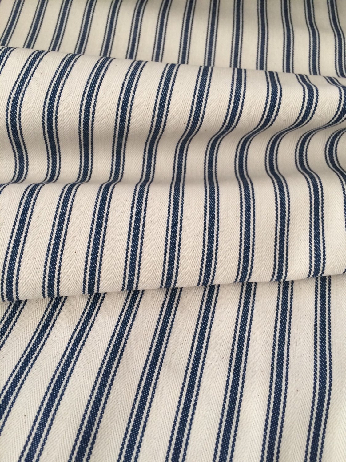 Navy ticking stripe fabric one yard