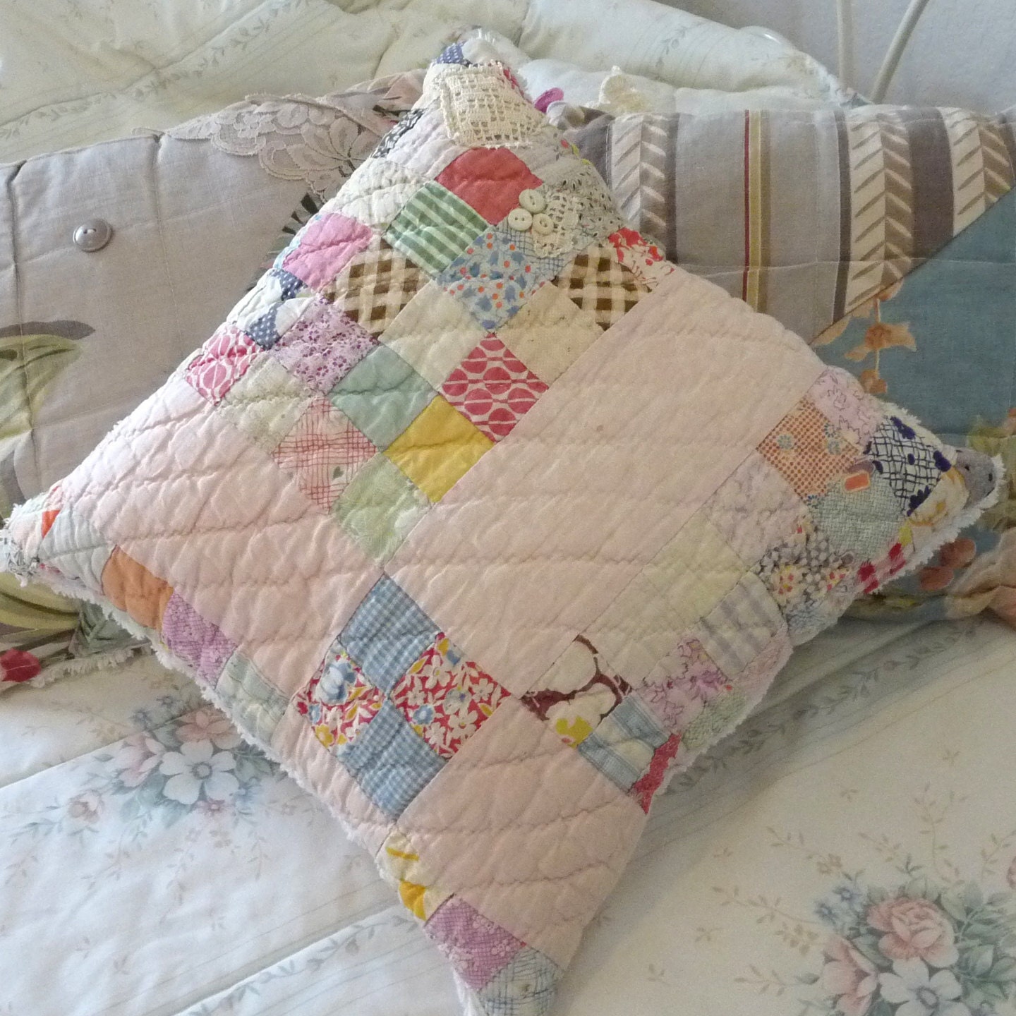 Upcycled quilt upcycled chenille cutter quilt pillow