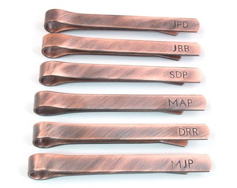 Personalized Copper Tie Clips - Tie Clip Set - Groomsmen Gift - Hand Stamped Tie Clip - Custom Tie Bar - Monogrammed - Wedding Party Gift