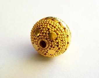 Bali Gold Vermeil over Sterling Silver Round Bead 13.4mm by 14.5mm
