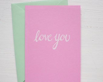 light pink LOVE YOU folded notecards