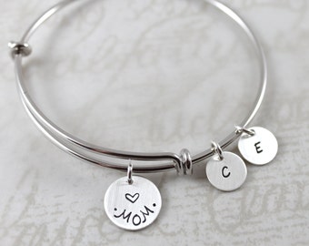 Custom name, Charm Bracelet, Mother's Day, mom gift, Personalized Bangle Bracelet, Personalized Bracelet, Custom Hand Stamped