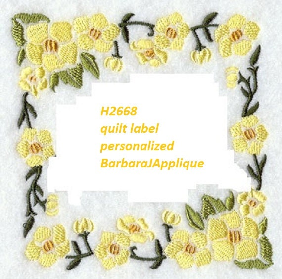 Quilt Label H2668 machine embroidered personalized