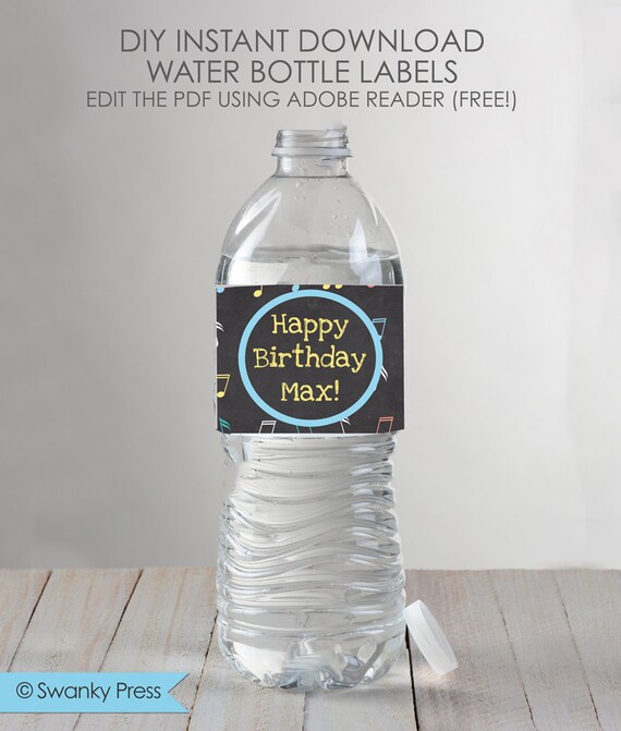 Musical Instruments Chalkboard Party Water Bottle Labels