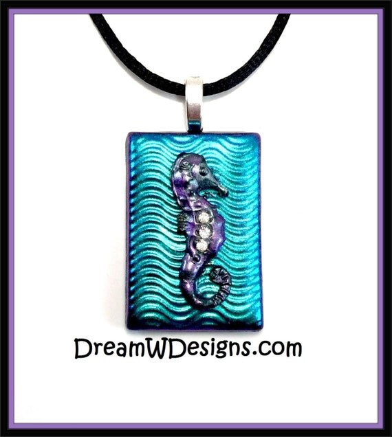 Aqua Seahorse Necklace / Seahorse Jewelry / Sea Life Necklace / Sea Life Jewelry / Gift For Her / Art Tile Necklace / Art Tile Jewelry