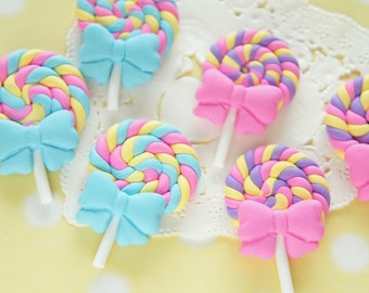 6 pcs Polymer Clay Lollipop Candy Cabochon (26mm39mm) CD650