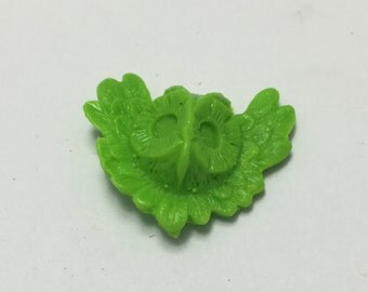 Winged Owl - Bright Green - Hand Made Clay Button