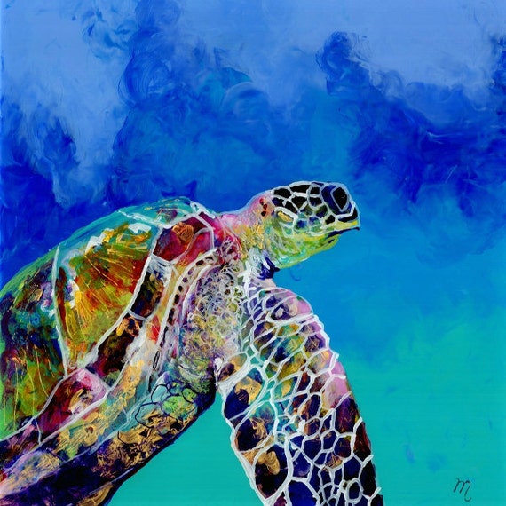 Sea Turtle art prints Honu print Hawaiian art Kauai art