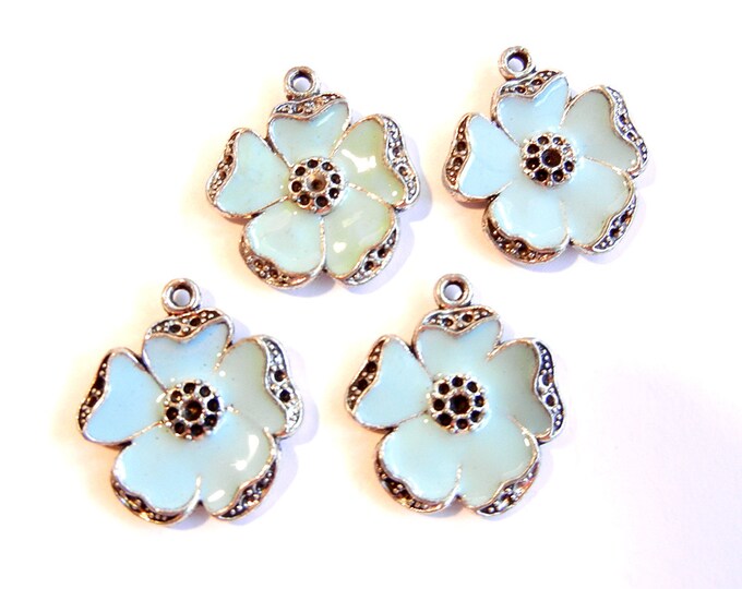 2 Pairs of Blue Enamel Marcasite-like Flower Charms