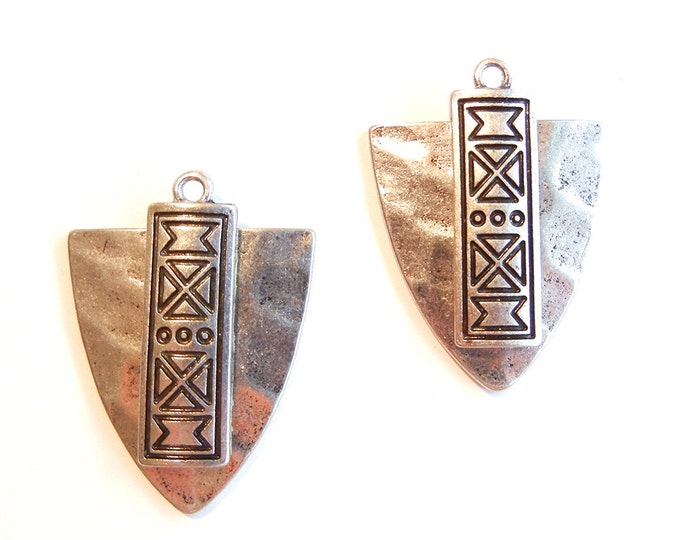 Pair of Tribal Shield Shaped Charms Silver-tone