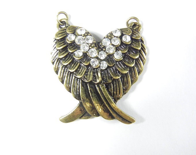 Double Wing Pendant Burnished Gold-tone Rhinestones