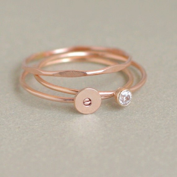 ROSE gold personalized stacking ring SET. by MeadowbelleMarket
