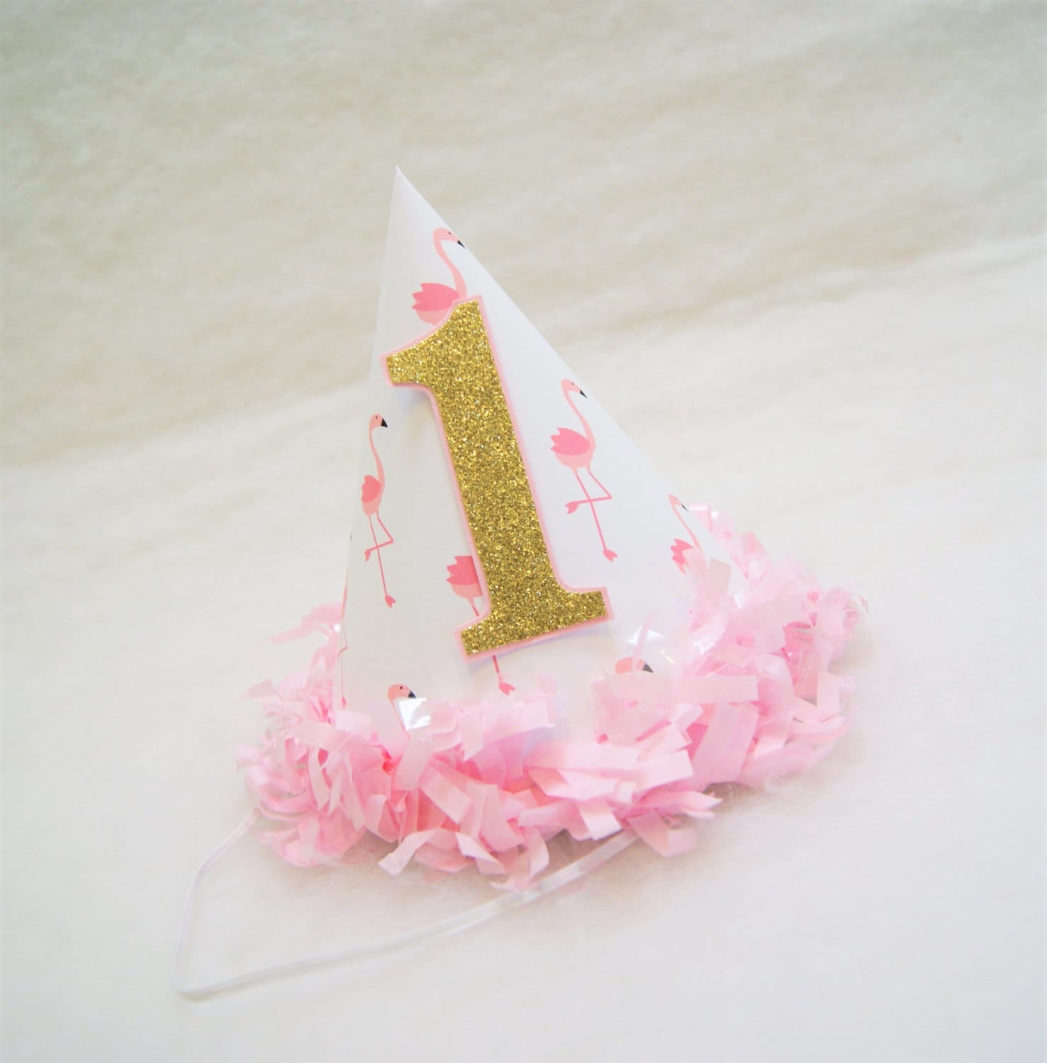 NEW Pink Flamingo Party Hat with Gold Glitter Number pink