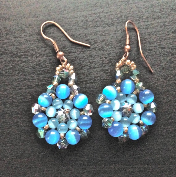 Handmade beaded earring Women Deep blue beaded drop earrings