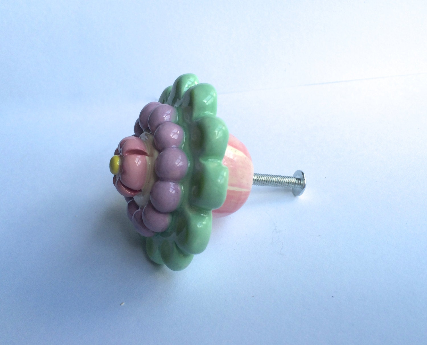 Pink Flower Knob, Mint Green Lavender, Drawer pull, Teenage Girl Knob