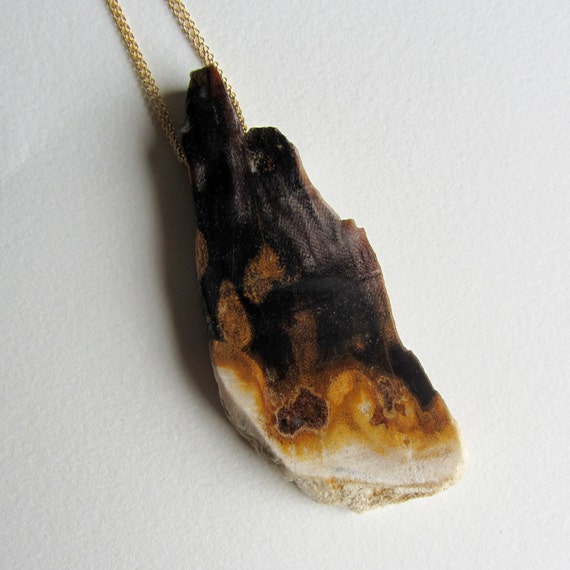 RESERVED Large Petrified Wood Necklace with Gold Filled