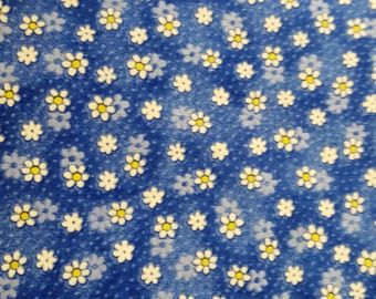 Cotton Fabric Tiny Daisies on Blue White Daisy floral Yellow Center Half Yard Bright color Beautiful Fabric for Creative Genius Projects