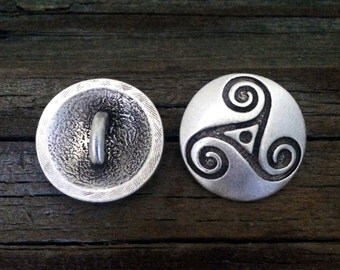 Celtic Triskele Pewter Buttons | Celtic Buttons | Medieval Button | Metal Shank Button | 7/8 Inch (22 mm) | by Treasure Cast Pewter