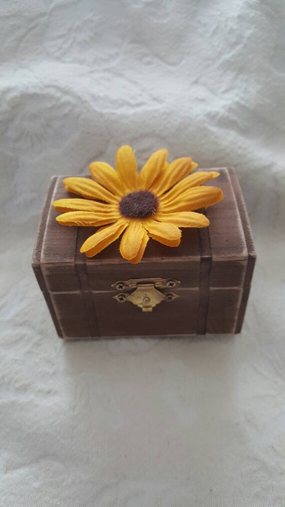 Rustic Country Personalized Wedding Ring Box Sunflower