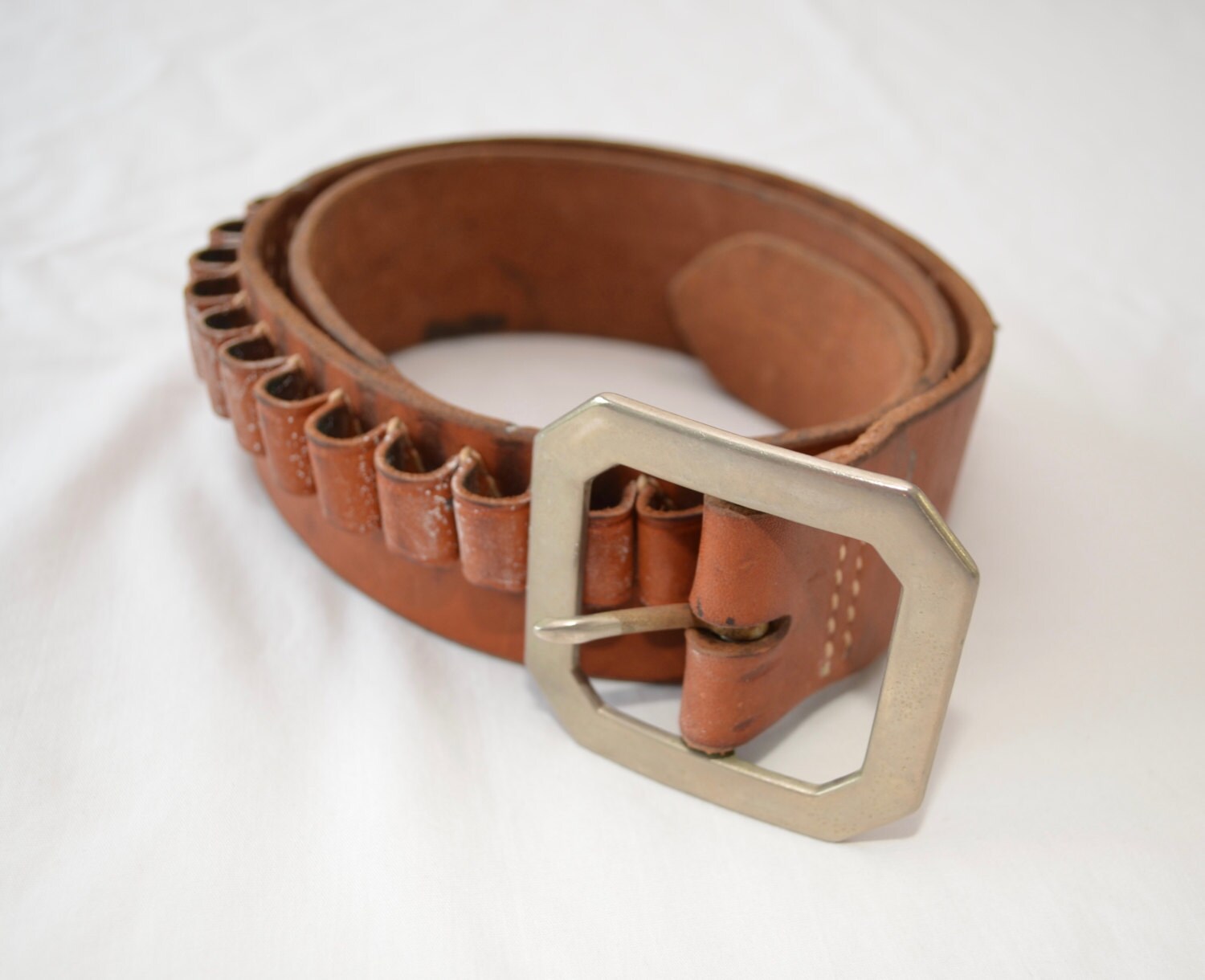 Vintage LEATHER BULLET BELT cartridge belt Hunter Brand usa