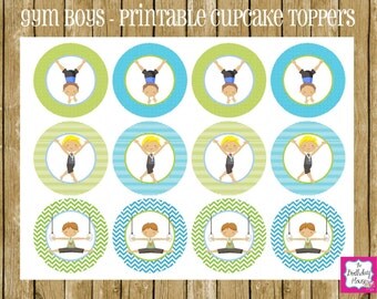 INSTANT DOWNLOAD - PRINTABLE Party Rounds - Gym Boys Gymnastics Cupcake Toppers by The Birthday House