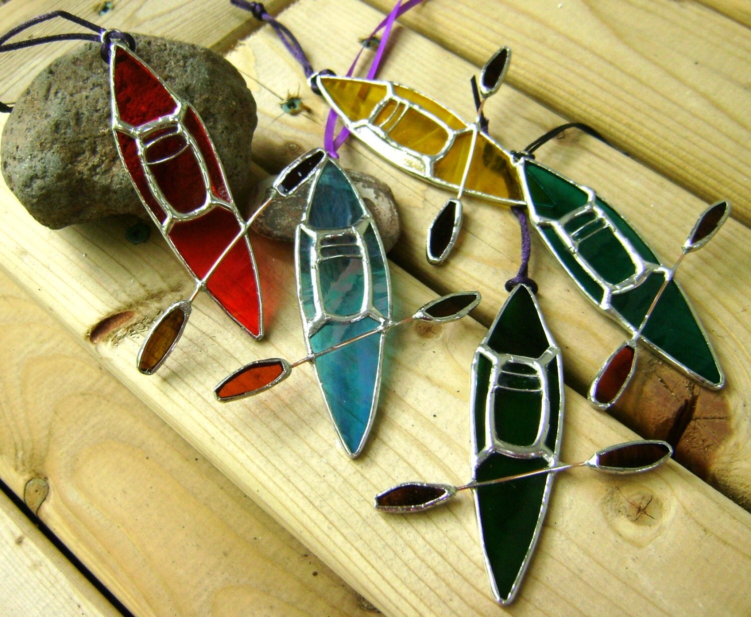 Kayak Stained Glass Suncatcher Boats Lake by GothicGlassStudio