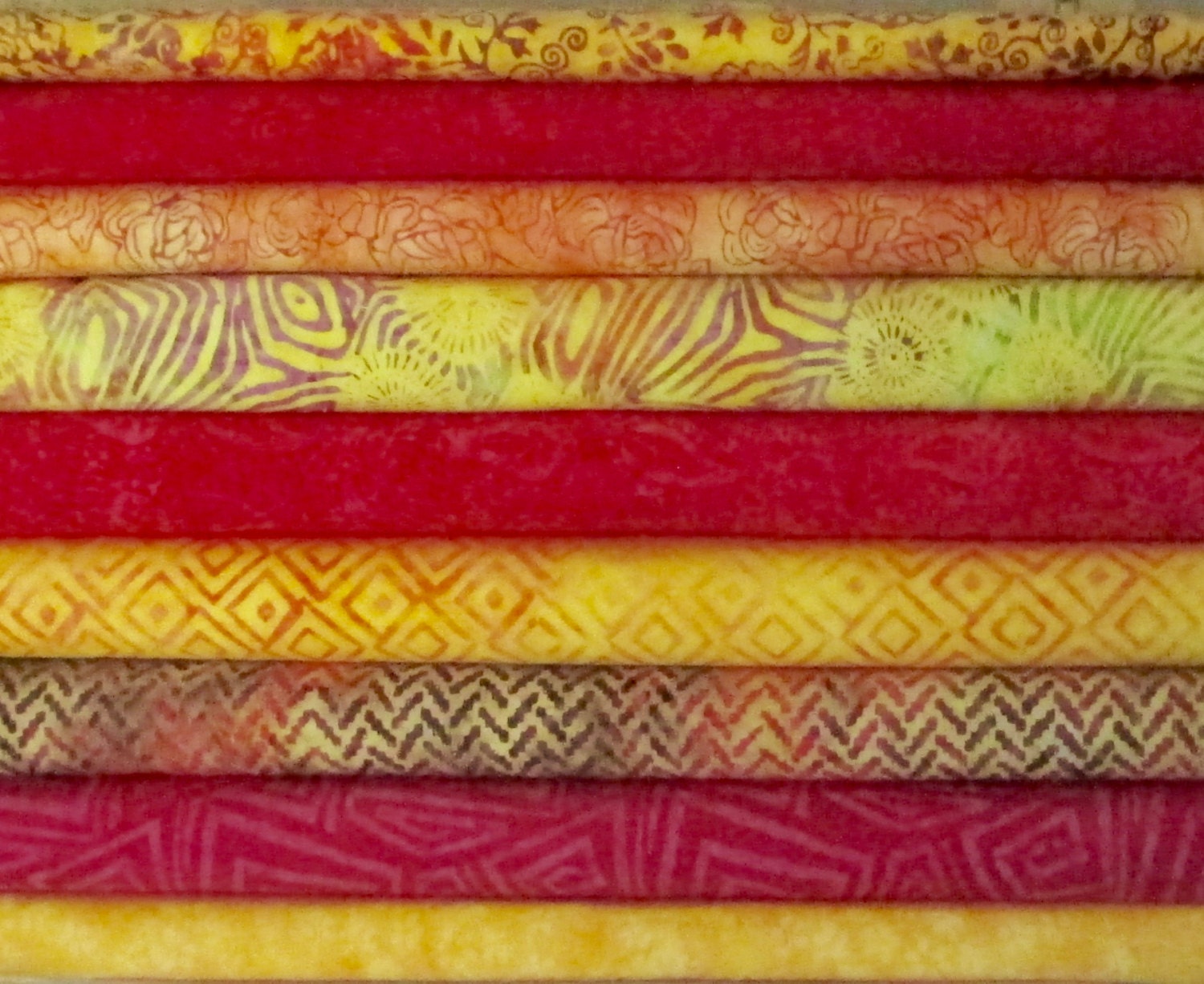 Yellow Red Orange Tonga Batik Half Yard Fabric Bundle