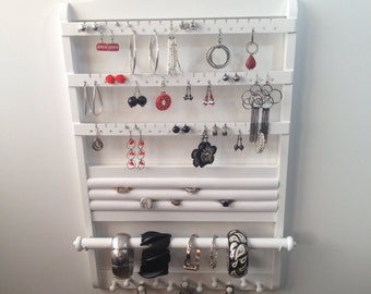 10% OFF HOLIDAY SALE, Jewelry Holder White Jewelry Organizer Earring Display, 21 x 14, Deluxe Ring Display, Bracelet Storage Necklace Rack