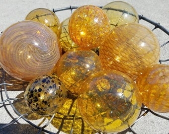 Beach Glass Floats Set of Three 4 Blown Glass Spheres