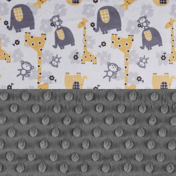 Personalized Baby Blanket Boy or Girl - Minky Baby Lovey Blanket or tag, Yellow Gray Animal Blanket // Mini Baby Blanket // Name Blanket