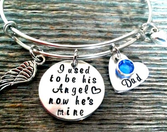 Memorial Bracelet, I used to be his angel now he's mine, In Memory of Dad, Memory Jewelry, Memorial Jewelry, Remembrance Jewelry, Angel