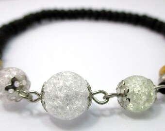 handmade ice flake quartz gemstone beads coconut shell strectch bracelet