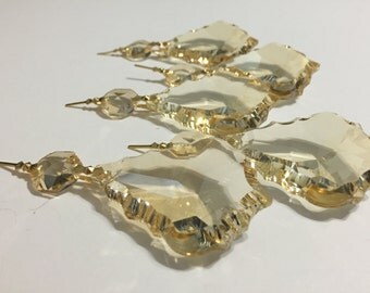 New- 5 ~ 50mm 2 - Part Asfour Golden Shadow Chandelier Crystal Prisms French Pendaloques - FULL LEAD Asfour Crystal (S-2)