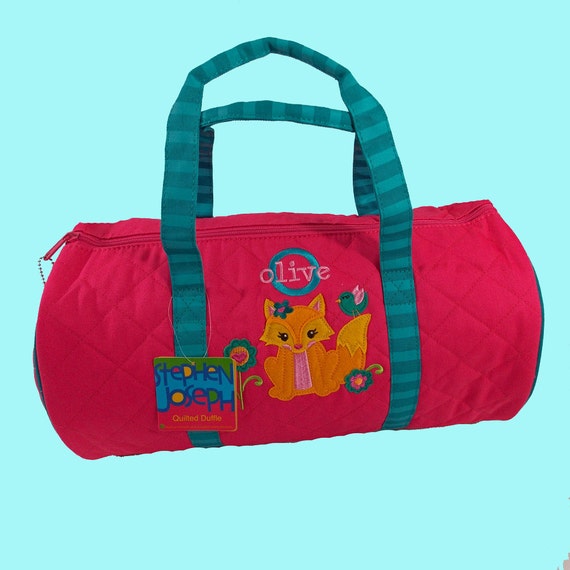Child's Monogrammed Stephen Joseph Newest Style FOX Quilted Duffle Bag Personalized