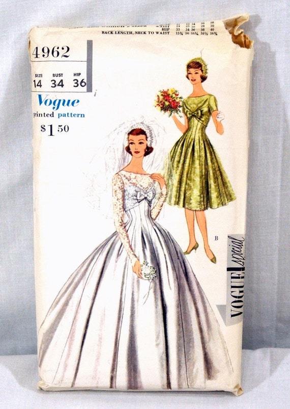 Vintage 1959 Vogue Wedding Dress Pattern Special Design 4962