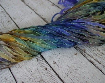 New - Hand Dyed ribbon PIXIE glitters, 5 yards