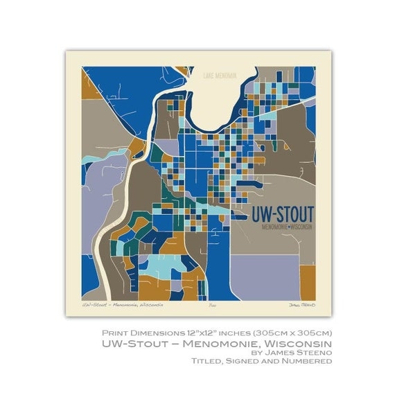 UW Stout Menomonie Wisconsin Campus Art Map Print