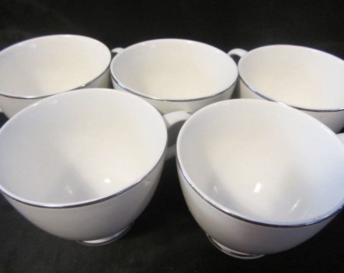 5 Vintage China Cups In White with Thin Silver Rim, Replacement China, Collectable China, Coffee Cups, Crafting Cups