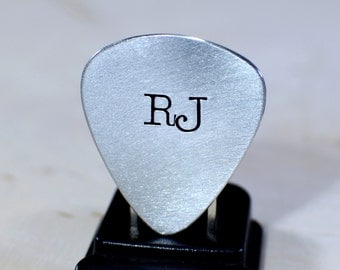 Personalized Guitar Pick Hand Stamped with Large Initials in Aluminum - GP924