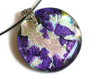Dichroic Glass Pendant, Large Fused Glass Pendant, Glass Necklace, Dichroic Fused Glass Necklace, Purple, Dichroic Pendant, Dichroic Glass