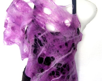 Cobweb Felted Scarf, Purple Lavender, Lacy Merino Wool Felt Scarf, Gift For Her