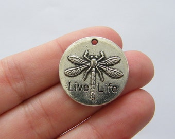 2 Live life dragonfly charms antique silver tone M621