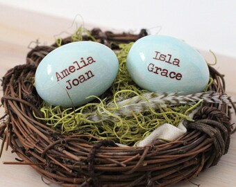 Mothers Nest, 2 personalized name eggs in nest, gift for mom, for grandma, for Mothers day