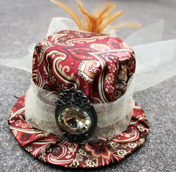 Steampunk Mini Hat- Burgandy and Gold by CreativeCompendium steampunk buy now online